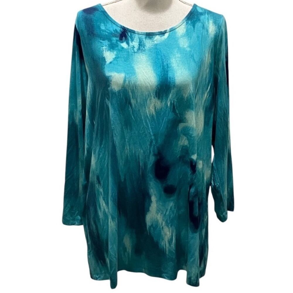Belle by Kim Gravel Teal Tie Dye Flowy Tunic Top Large